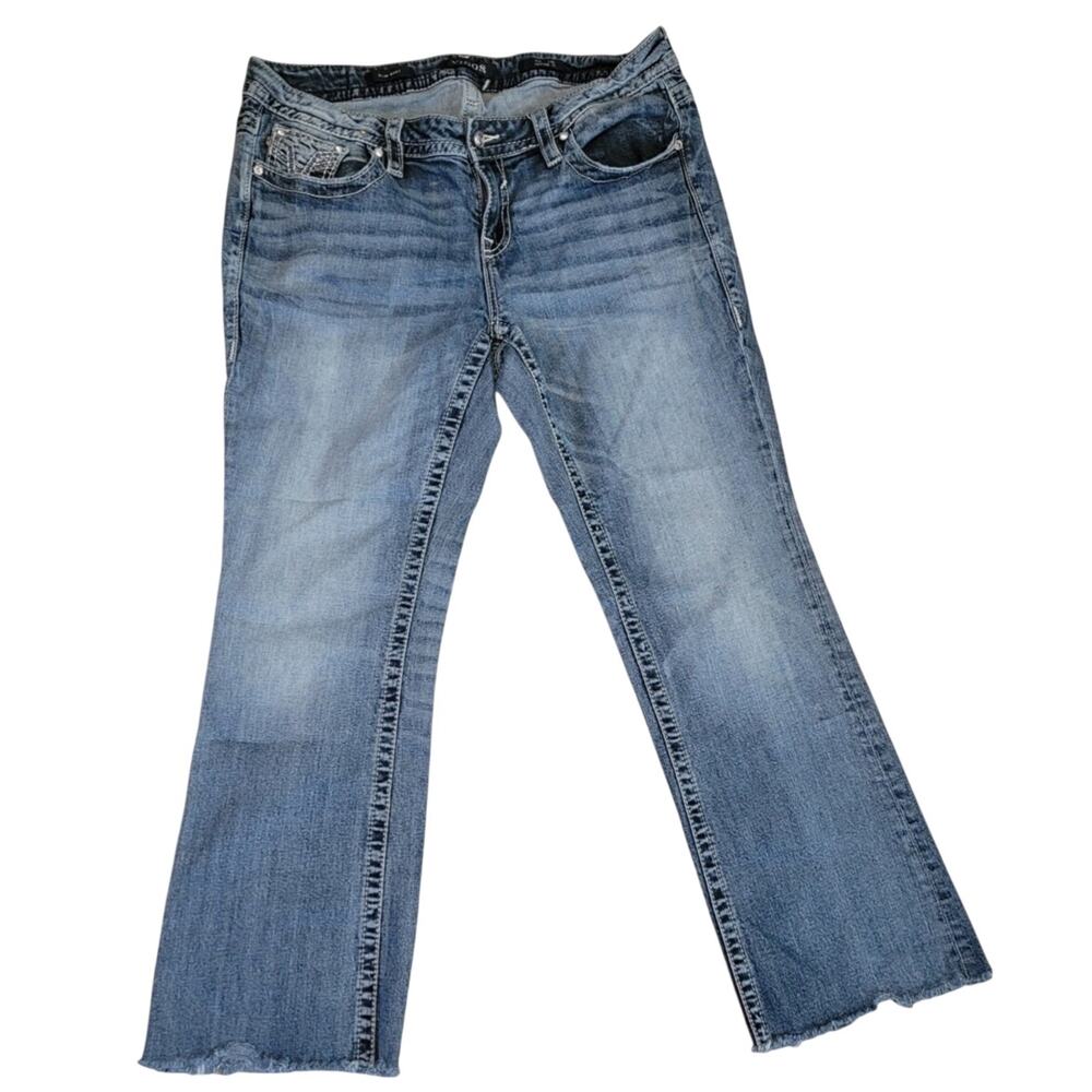Vigoss Heritage Fit Slim Boot Jeans Size 14 Embellished Flap Pocket Stretch EUC